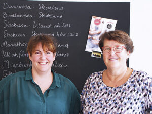 angelica lundin och cecilia lindberg framför planeringstavlan resa