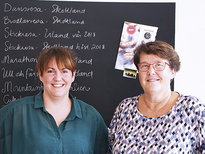 Att resa är att uppleva angelica lundin och cecilia lindberg framför planeringstavlan resa