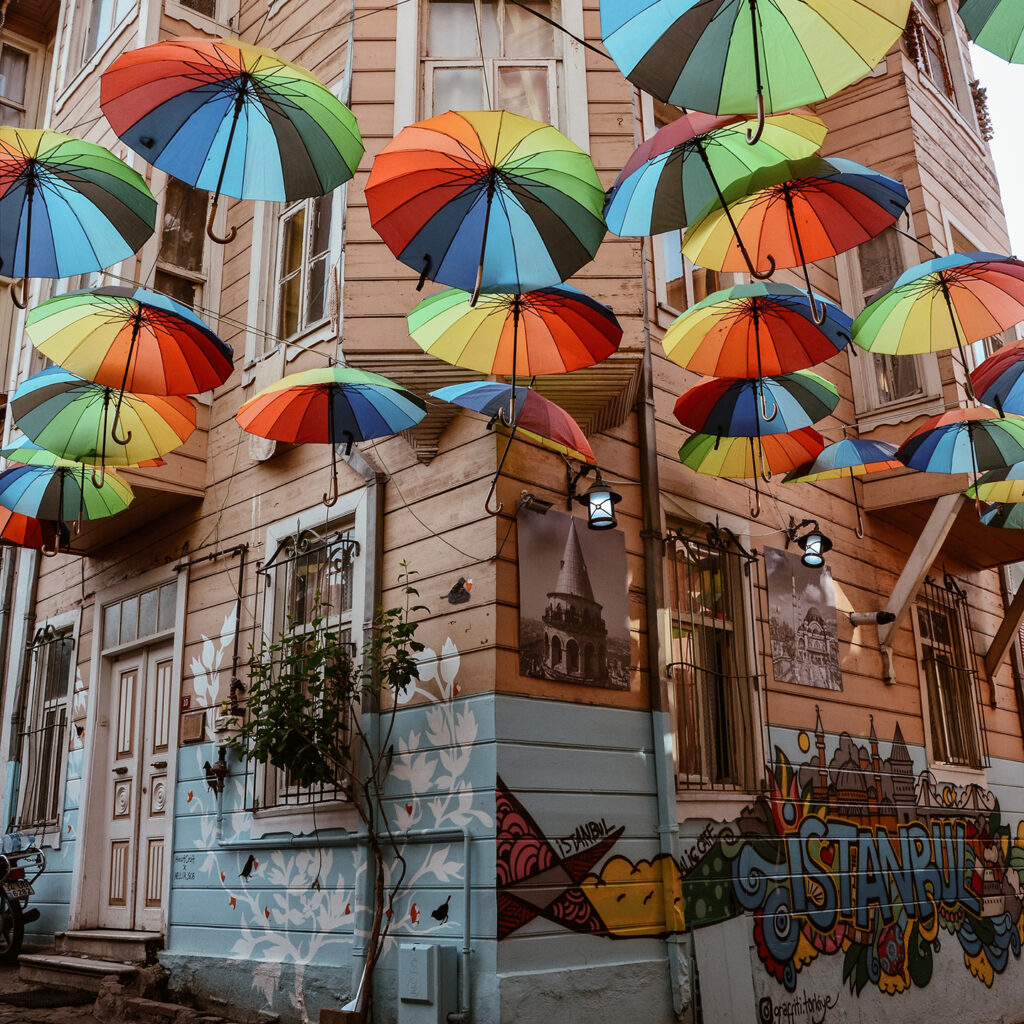 Ta hjälp av Color Off, störst på klottersanering i Stockholm multicolored umbrella hung outside brown wooden house 2218344