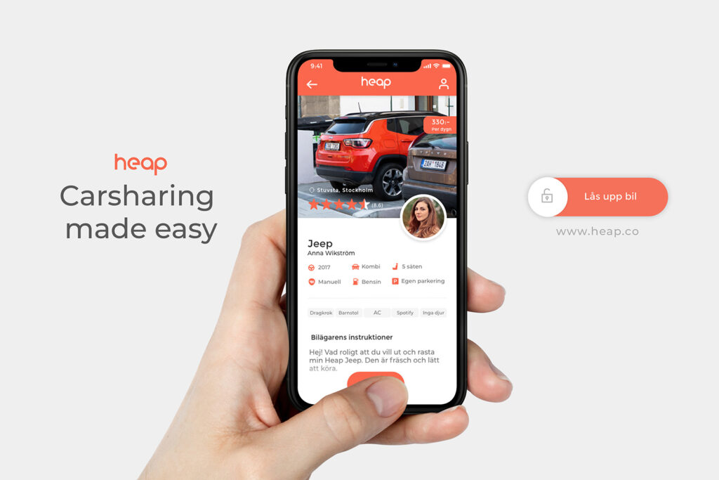 Heap Carsharing expanderar - Linköping först ut heap handandphone 1web